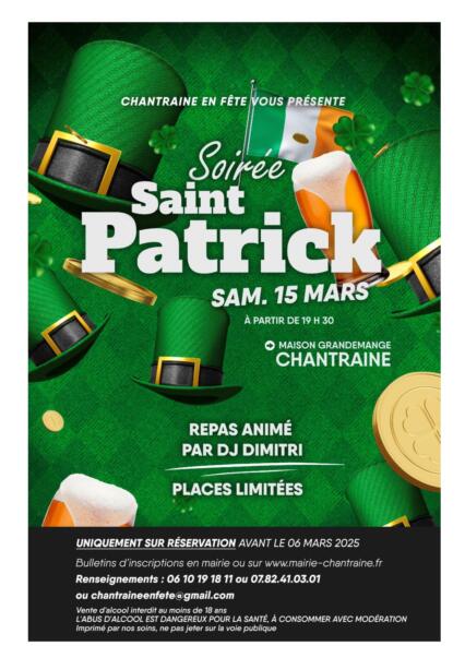 SOIRÉE SAINT PATRICK SAMEDI 15 MARS 2025