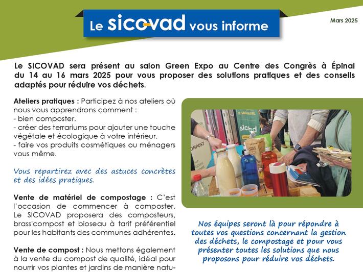 Le SICOVAD sera présent au salon Green Expo au Centre des Congrès à Épinal 